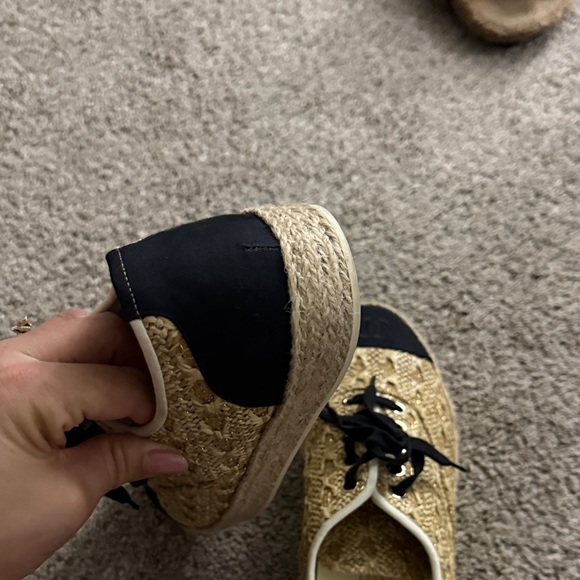CHANEL Women's Black and Gold Lace Sneakers - Picture 3 of 11